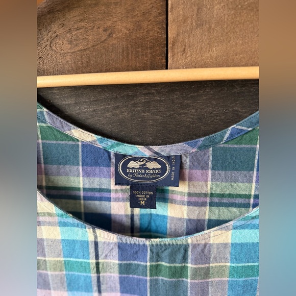 Vintage Plaid Cotton Pinafore Dress British Khaki Robert Talbott 90s - Picture 6 of 11